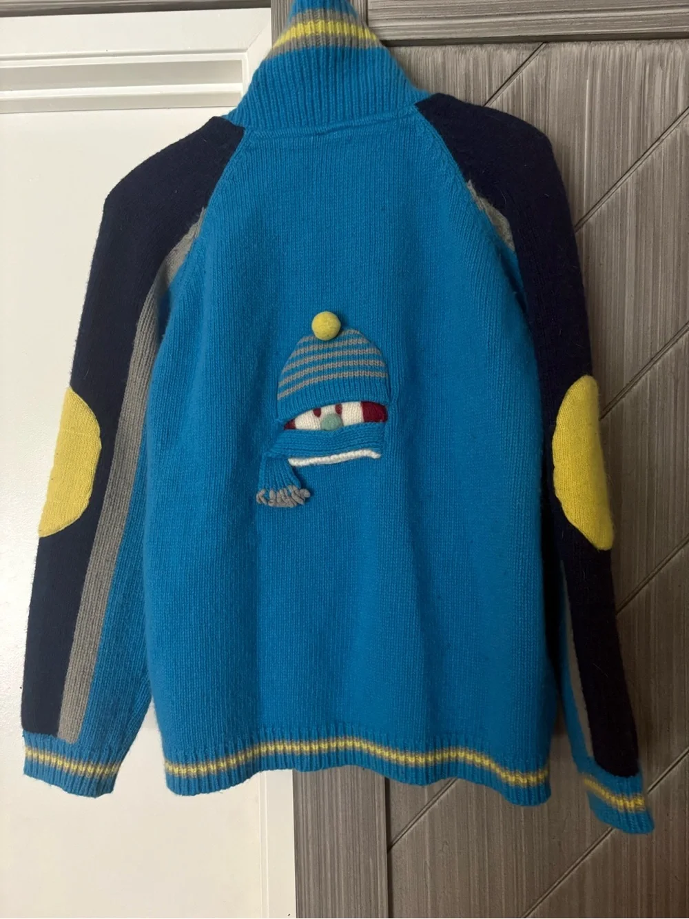 Oilily Kids Navy Blue Yellow Zip-Up Wool Cardigan Zip with Penguin Size 176 - 16